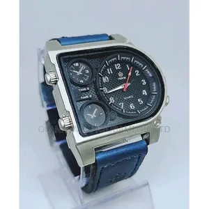 Men Sleek Blue Leather Wristwatch