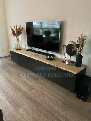 Black and Brown Tv Console With Doors