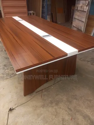Brown and White Conference Room Table