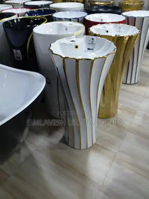 White and Gold Freestanding Pedestal Wash Hand Basin