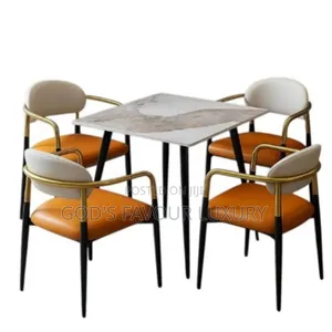 Square Marble Top Dinning Set of Table 4 Armrest Chairs