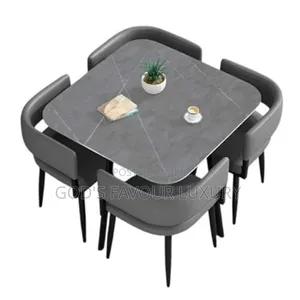 Square Marble Top Dining Table With 4 Chairs - Grey