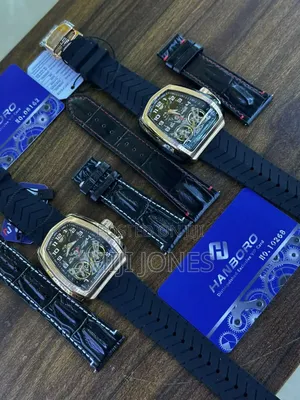 *Hanboro Luxury Wrist Watch | Rubber Leather Straps | Extra Strap