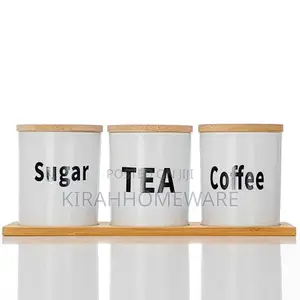 3pcs Tea Coffee and Sugar Container With Bamboo Cover