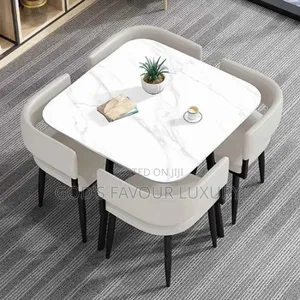 Square Marble Top Dining Table With 4 Chairs - White