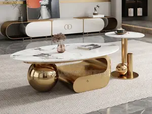 Premium Imported Luxury Marble And Gold Center Table Set