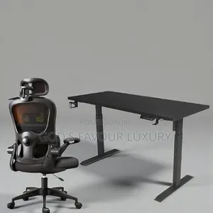 A Set of Electric Adjustable Table Ergonomic Chair - Black