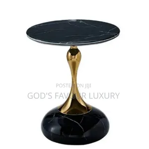 Marble Top Side Stool Table - Black