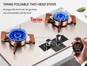 Foldable Two-Head Gas Stove With a Tempered Glass Built-in Timer