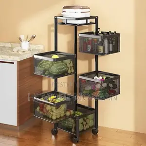 5 Layer Square And Round Trolley Fruit Basket With Tire