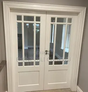 Modern Double Panel Wooden Door With Glass Design for Anti Room