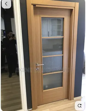 Modern Panel Wooden Door With Glass Design for Anti Room