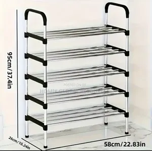 5 Step Strong Durable Shoe Rack Black/Silver Steel