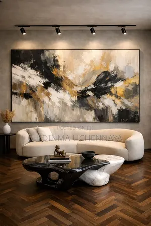 Large Abstract Oil Canvas Artwork With Acrylic Glass