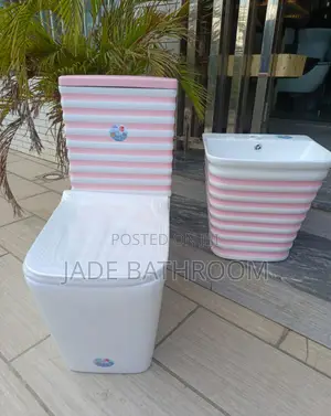 White and Pink Line Water Closet