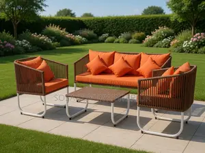 Brand New 3-piece Rattan Outdoor Patio Set With Red Cushions
