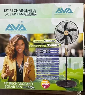 18inches Ava Ultra Solar Rechargeable Fan With Lithium Battery