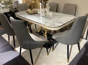 High Quality Marble Dining Table With Stainless Gold Ring Legs