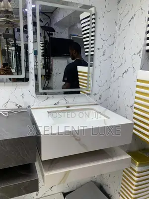 Marble Cabinet Wash Hand Basin With Led Mirror