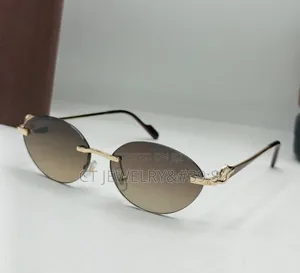 Quality Cartier Rimless Oval Fashion Sunglasses, Gradient Brown Lenses