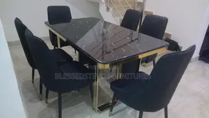 Value Marble Dining Table With 6 Chair Black Colour