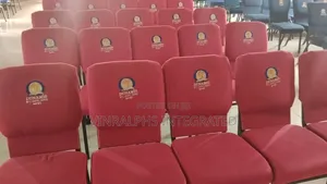 Red and Blue Church Chair With Logo