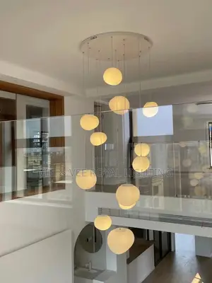 Luxury 12-Light Frosted Stone Chandelier – For Void, Staircase, Duplex