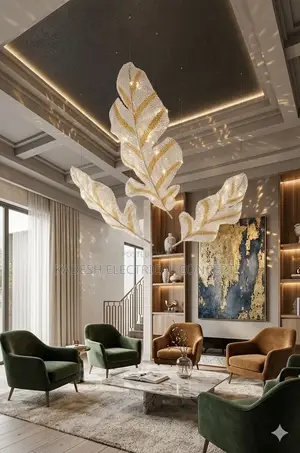 Luxury Resin Leaf Ceiling Vila Hotel Copper Leaf Pendant Chandelier