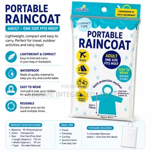 Portable Adult Raincoat – Lightweight Waterproof Emergency Rain Wear