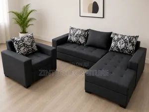 Black Color L Shape Sofas an a Single Seater