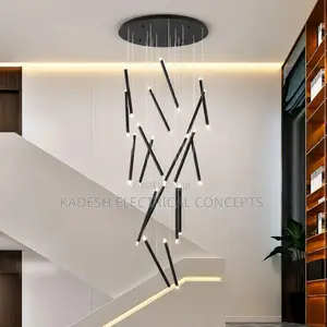Simple Chandelier Duplex Living Room Led Round Tube Light Luxury Loft