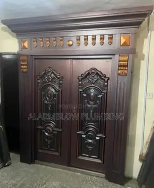 4ftby7ft Double-Panel Security Copper Door With Arched Pillar Design.