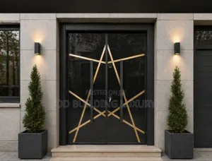 5ftby7 Turkish Luxury Double Security Door With Gold Geometric Accent.
