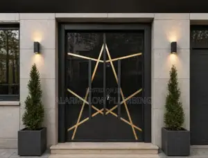 5ftby7 Turkish Luxury Double Security Door With Gold Geometric Accent.