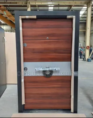 Turkish Luxury Security Doors With Wood-Veneered Face and Gray Design.