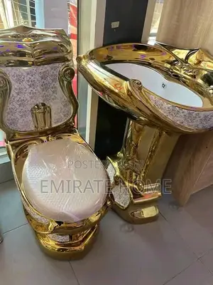Gold and White Executive Toilet Seat With Standing Basin
