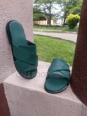 Premium Handmade Male Emerald Green Leather Slides / Slippers