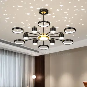 Modern Sky Starlight Chandelier Ceiling Fans With Led Pendant Lamp