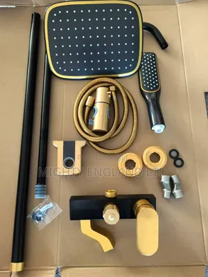 Premium Luxury Black Gold Rainfall Standing Shower Set for Bathrooms