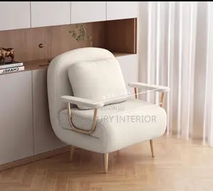 Modern Cream Curved Accent Armchair With Gold Arm
