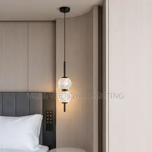 Luxury Bedside Led Pendant Light – Modern Crystal Globe Hanging Lamp