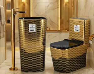 Special Gold Color and Black Color Toilet Seat With Standing Basin