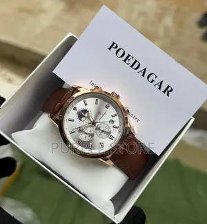 Poedagar Leather Functional Chronograph Watch in Black and Brown Color