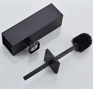 Matte Black Wall-Mounted Square Toilet Brush Holder Set