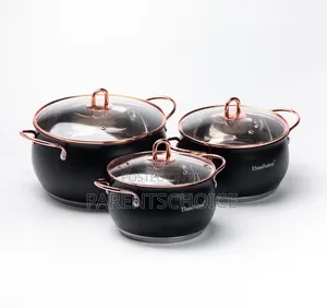 3 Set Matte Black Finish With Copper or Gold-Colored Handles Pot