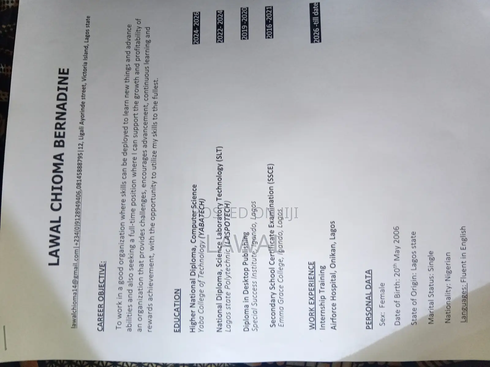 Computing IT CV