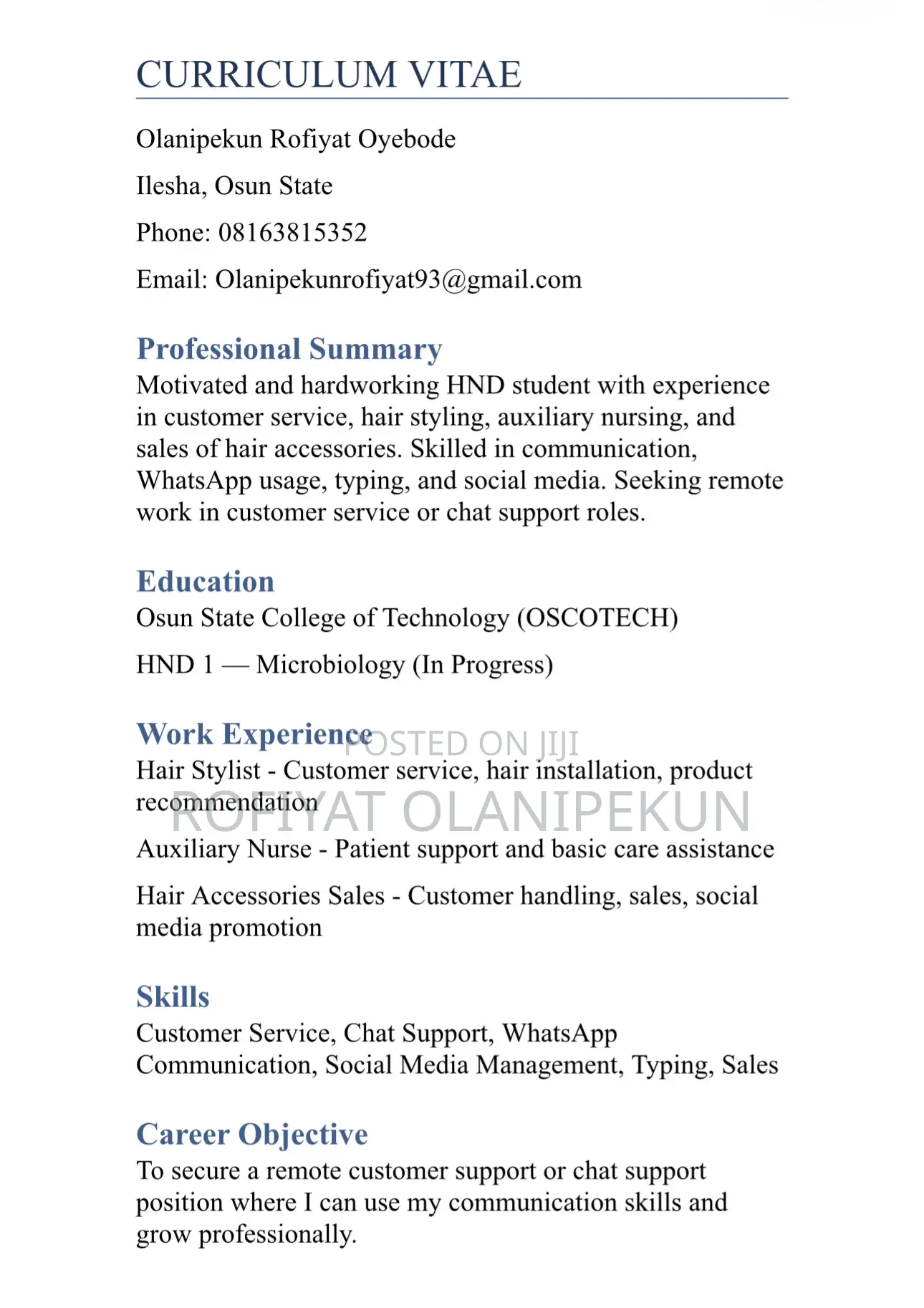 Computing IT CV