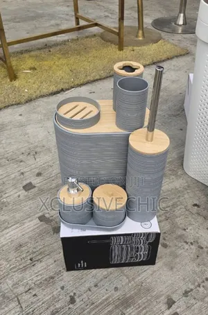 8-Piece Luxury Bamboo Plastic Bathroom Set