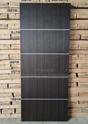 Brown HDF Wooden Door With Silver-Plated Horizontal Decorative Lines