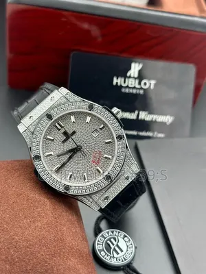 Hublot Luxury Iced Out Wristwatch Stone Dial Case, Leather Strap,Boxed